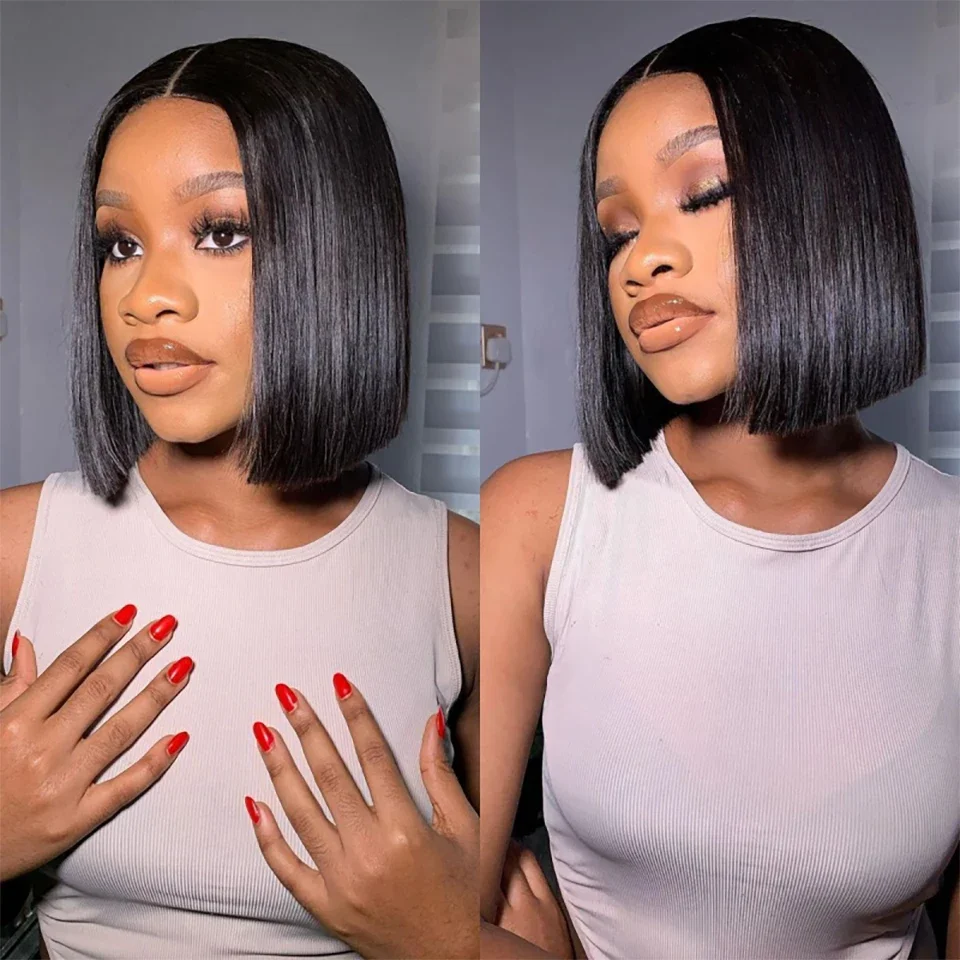 Glueless Wear And Go Human Hair Wig - Reta curto bob perucas de cabelo
