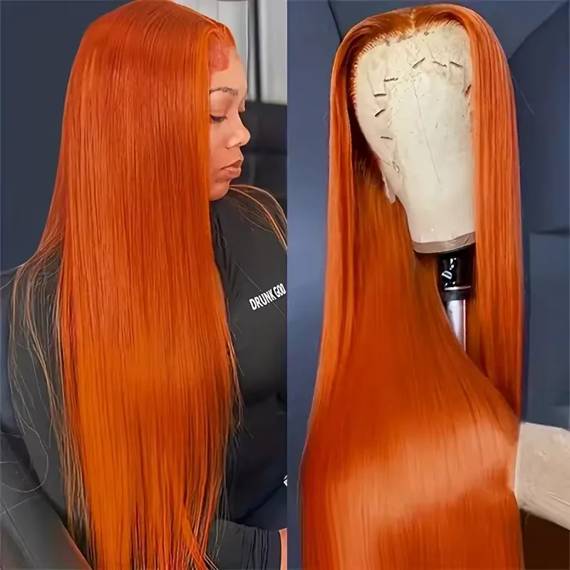Hd Lace Frontal Wig Human Hair Pre Plucked - 350 # Colorido laranja gengibre peruca