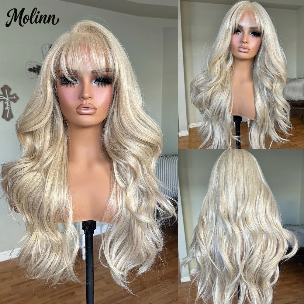 613 Blonde Body Wave Lace Front Wig - Peruca Sintética Loira 613 com Franja