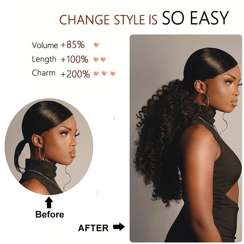 Longo encaracolado cordão rabo - Drawstring Afro Curly Puff Ponytail avaliação e preço