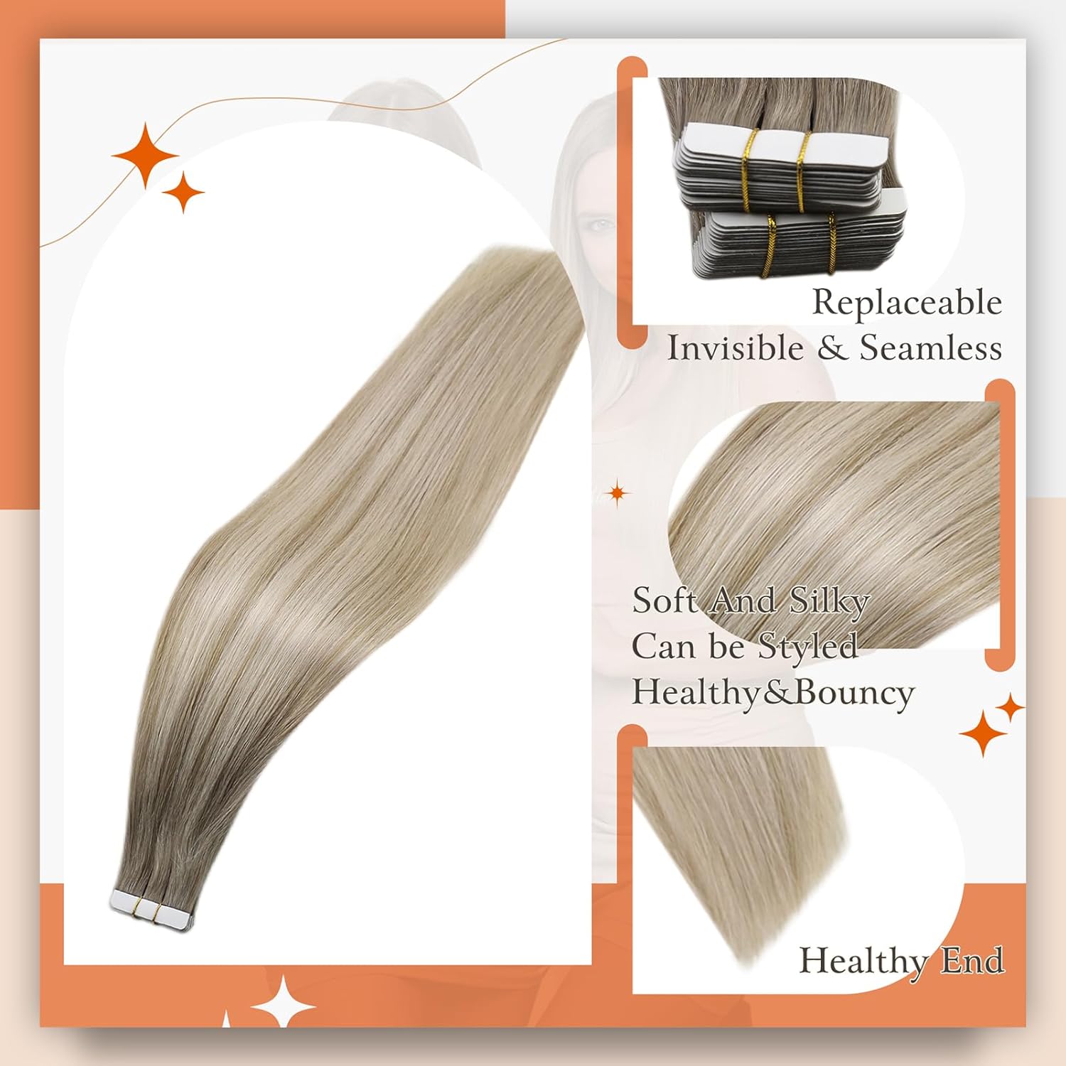 Fita de brilho completo em ext - Invisible Tape In Extensions Real Hair avaliação e preço