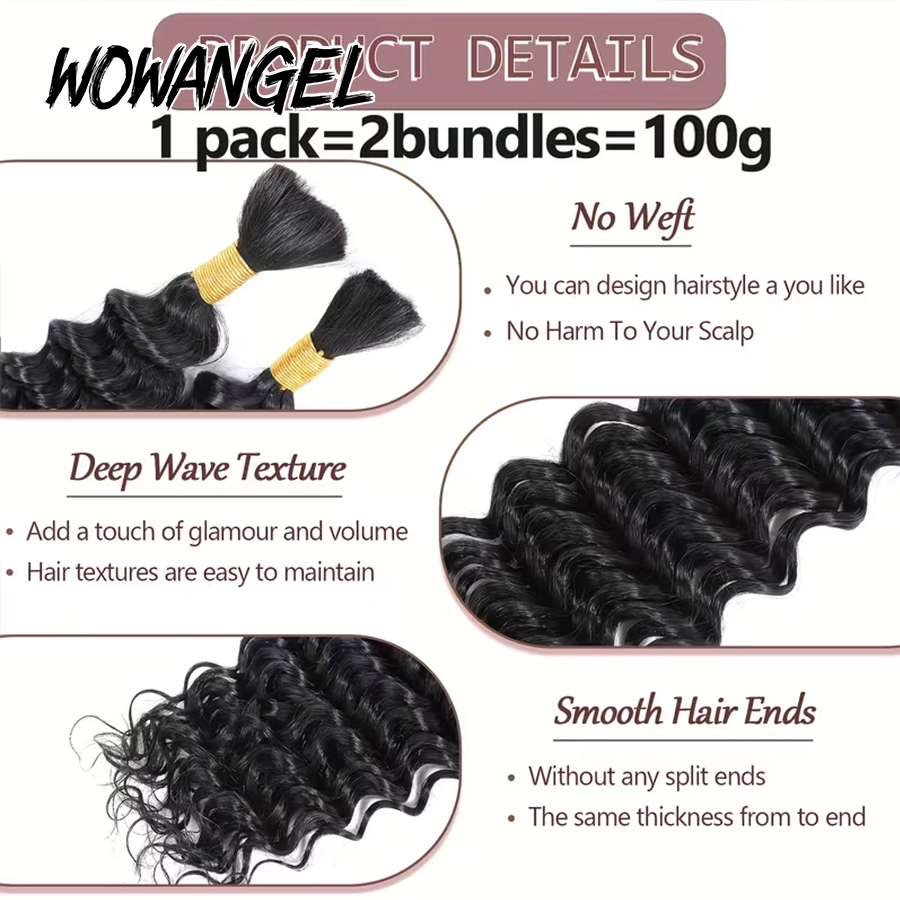 Boho tranças de cabelo humano  - Water Wave Bulk Human Hair For Braiding avaliação e preço