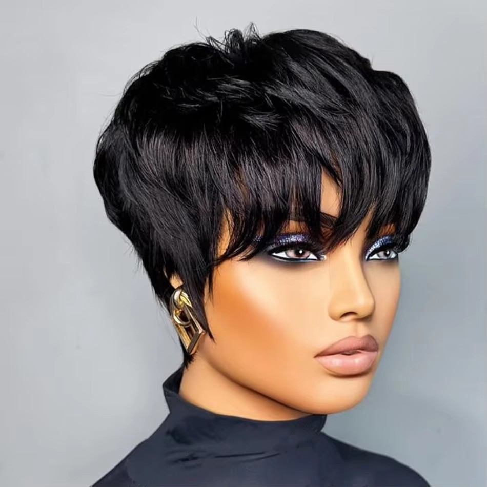 Peruca Feminina Curta Pixie de - Short Pixie Cut Wig Human Hair Cheap avaliação e preço