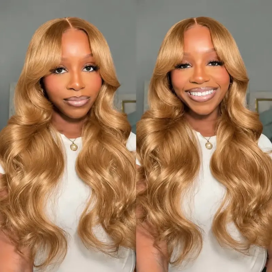 Peruca loira mel, ondulada, co - Lace Front Wigs avaliação e preço