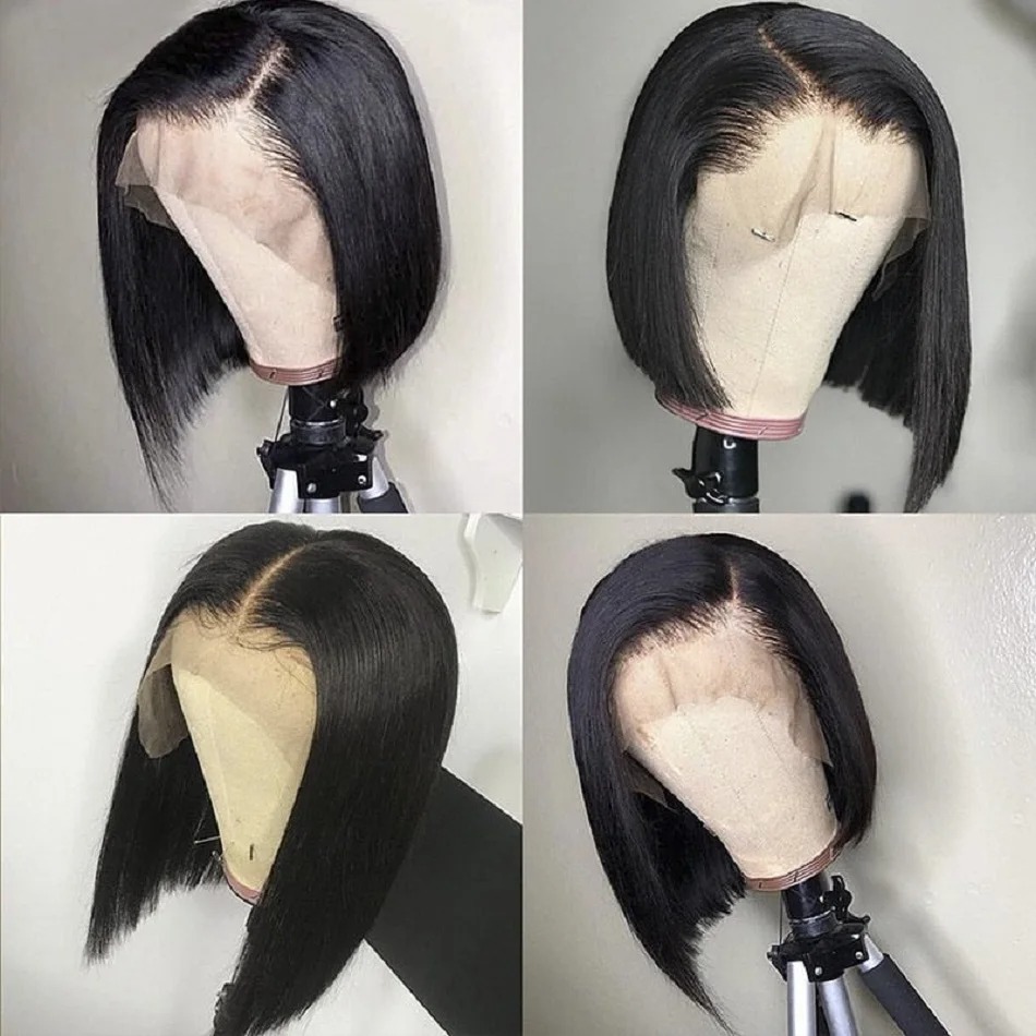 Peruca Curta Preta com Renda F - Pre Parted 13X4 Lace Front Bob Wig avaliação e preço