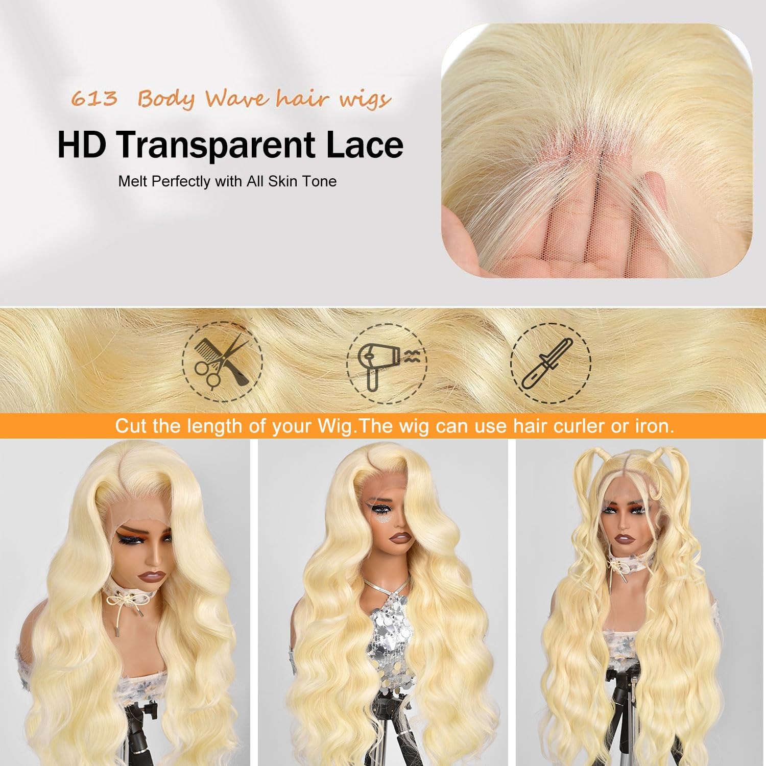 Peruca Frontal de Renda 13x4 d - 613 Blonde Body Wave Lace Front Wig avaliação e preço