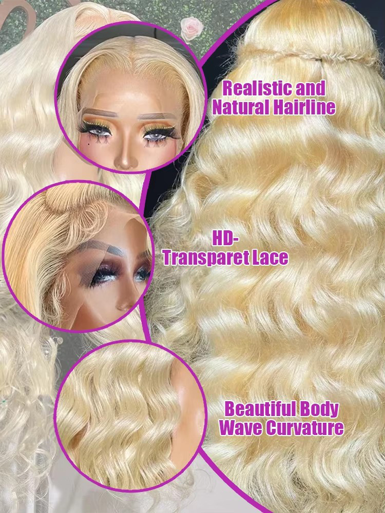 Peruca de Cabelo Humano Loiro  - 613 Blonde Body Wave Lace Front Wig avaliação e preço
