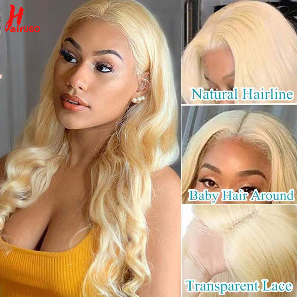 Hairugo 613 loira 13x6 onda do - 613 Blonde Body Wave Lace Front Wig avaliação e preço