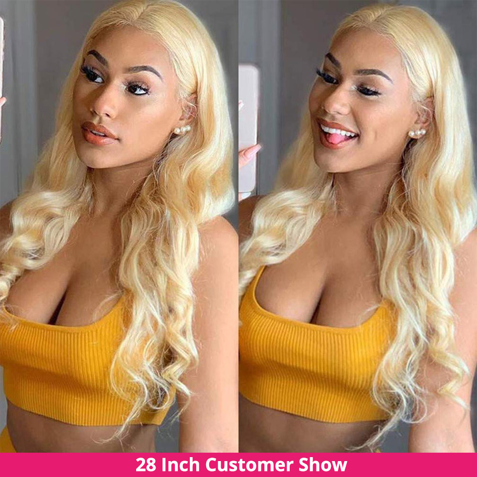 Hairugo 613 loira 13x6 onda do - 613 Blonde Body Wave Lace Front Wig avaliação e preço